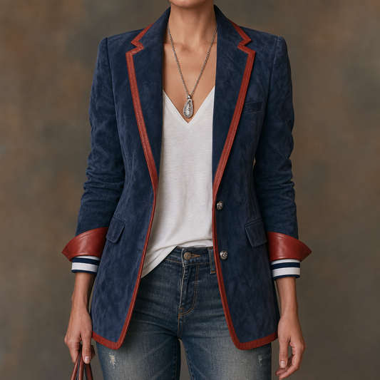 Contrast Trim Velvet Blazer