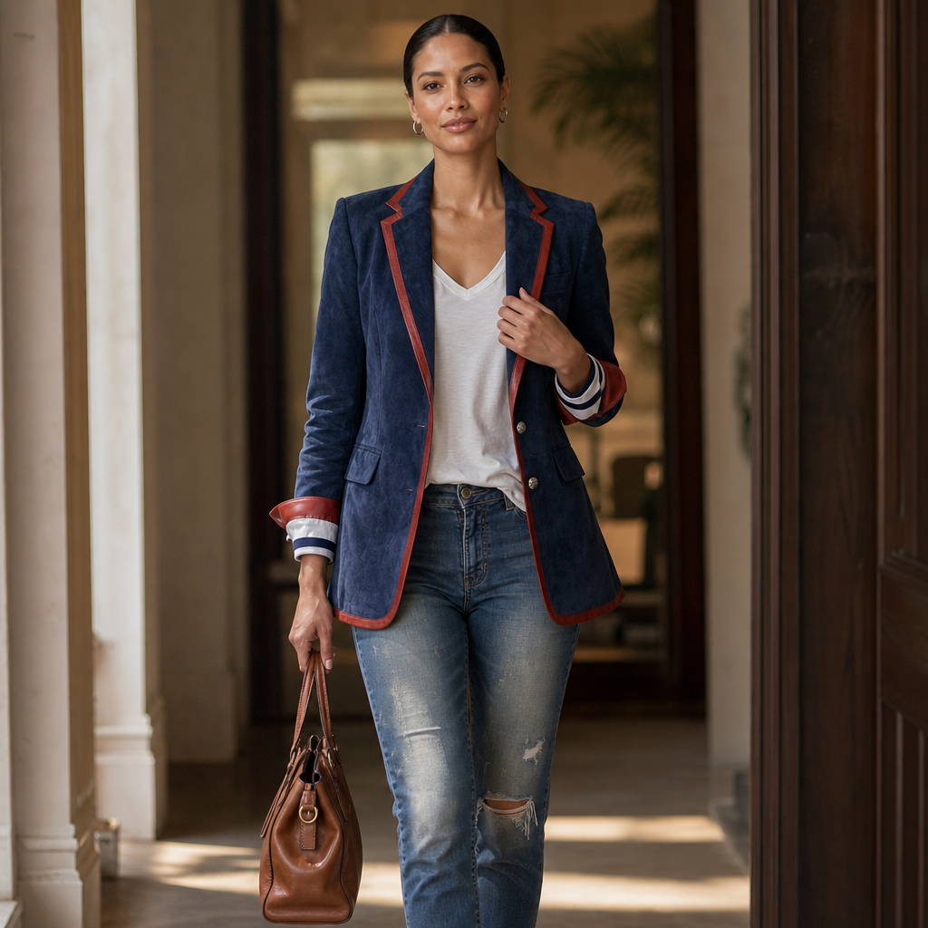 Contrast Trim Velvet Blazer