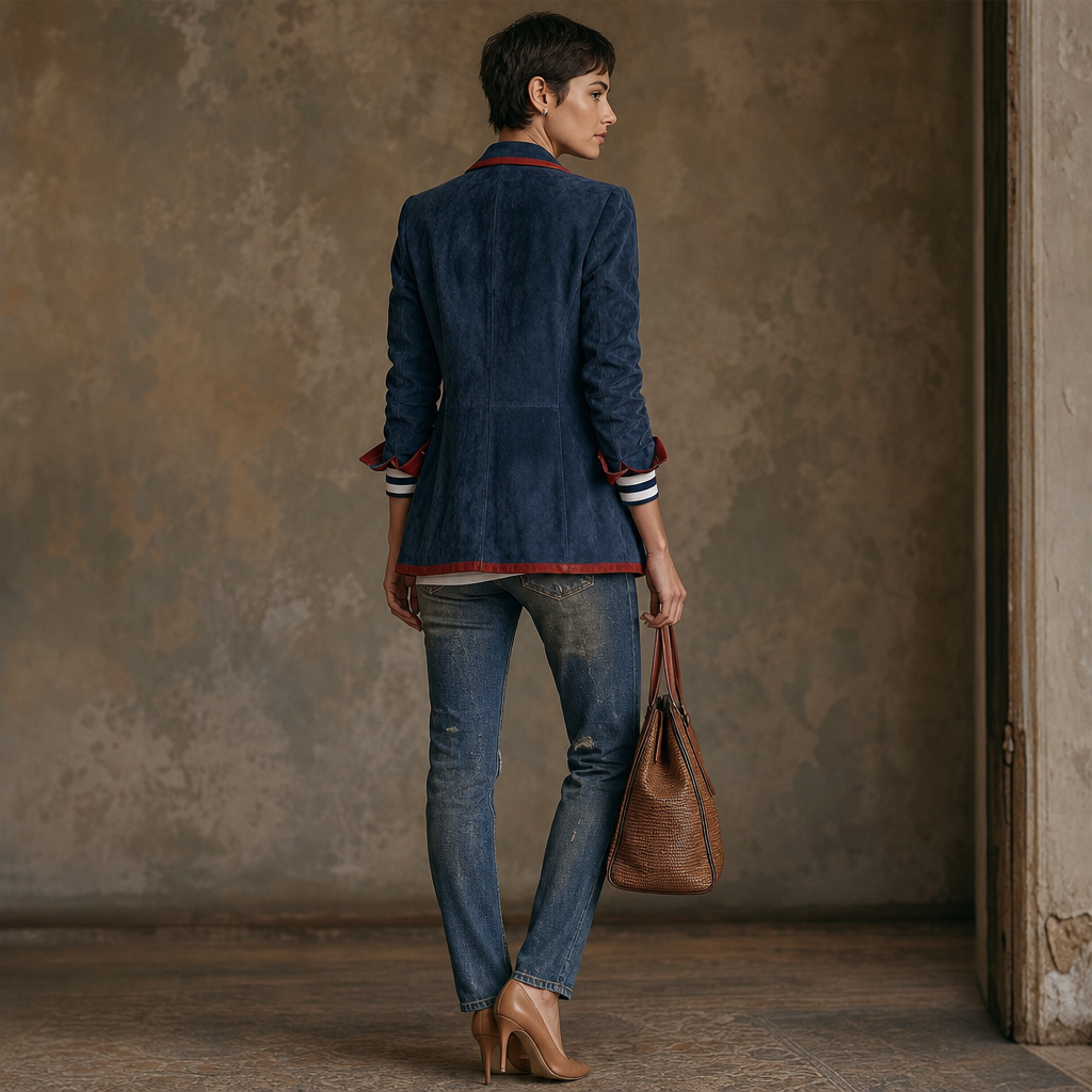 Contrast Trim Velvet Blazer