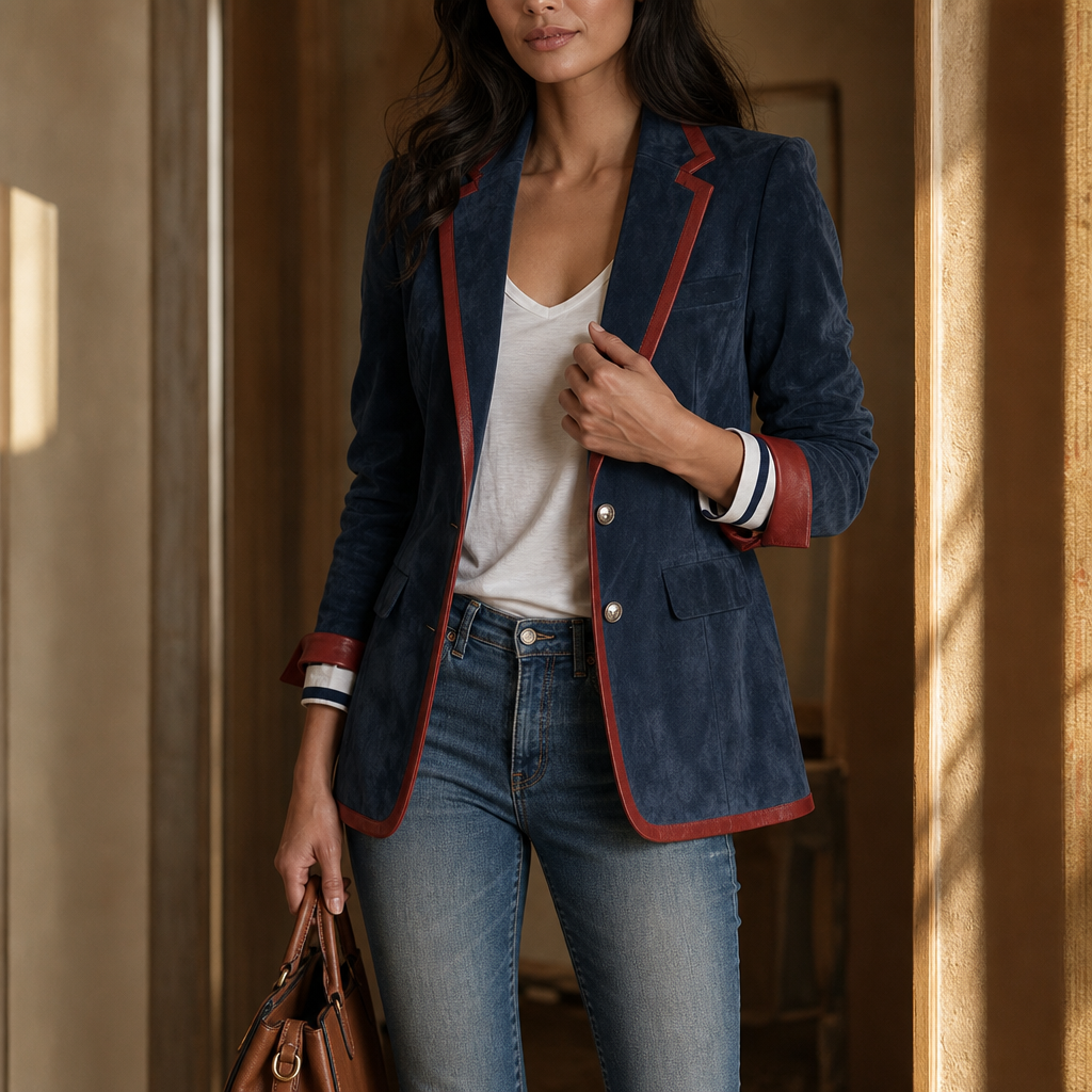 Contrast Trim Velvet Blazer