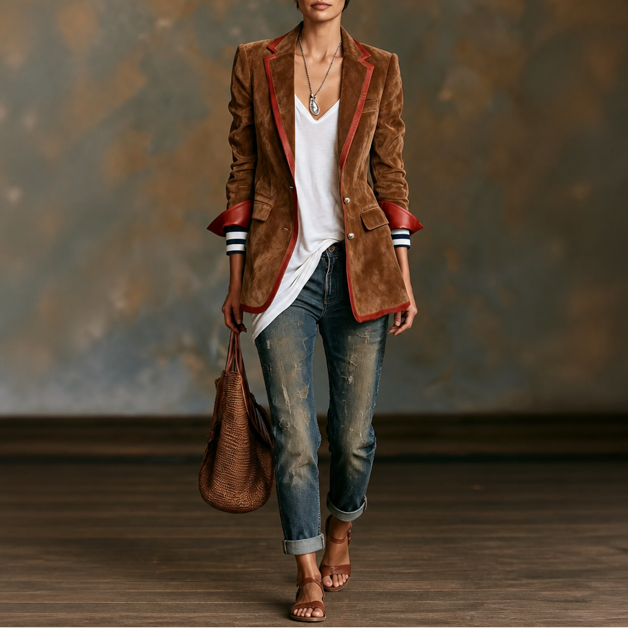 Contrast Trim Velvet Blazer