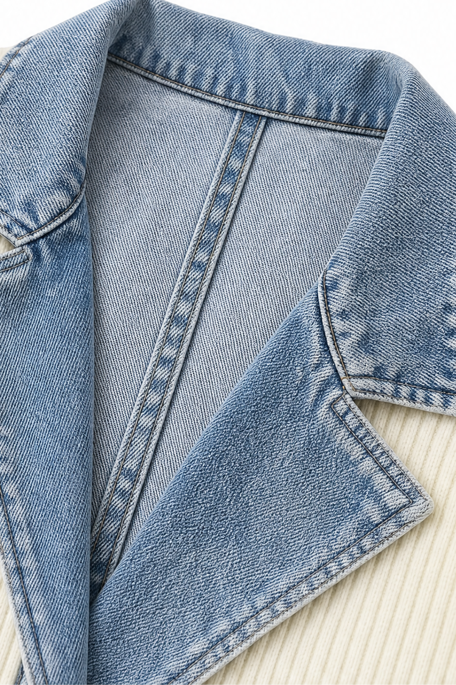 Denim-Look Spliced Ribbed Knit Coat