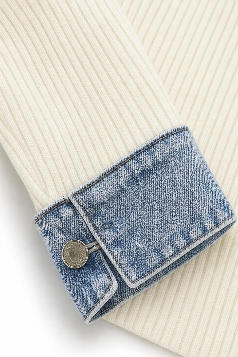 Denim-Look Spliced Ribbed Knit Coat