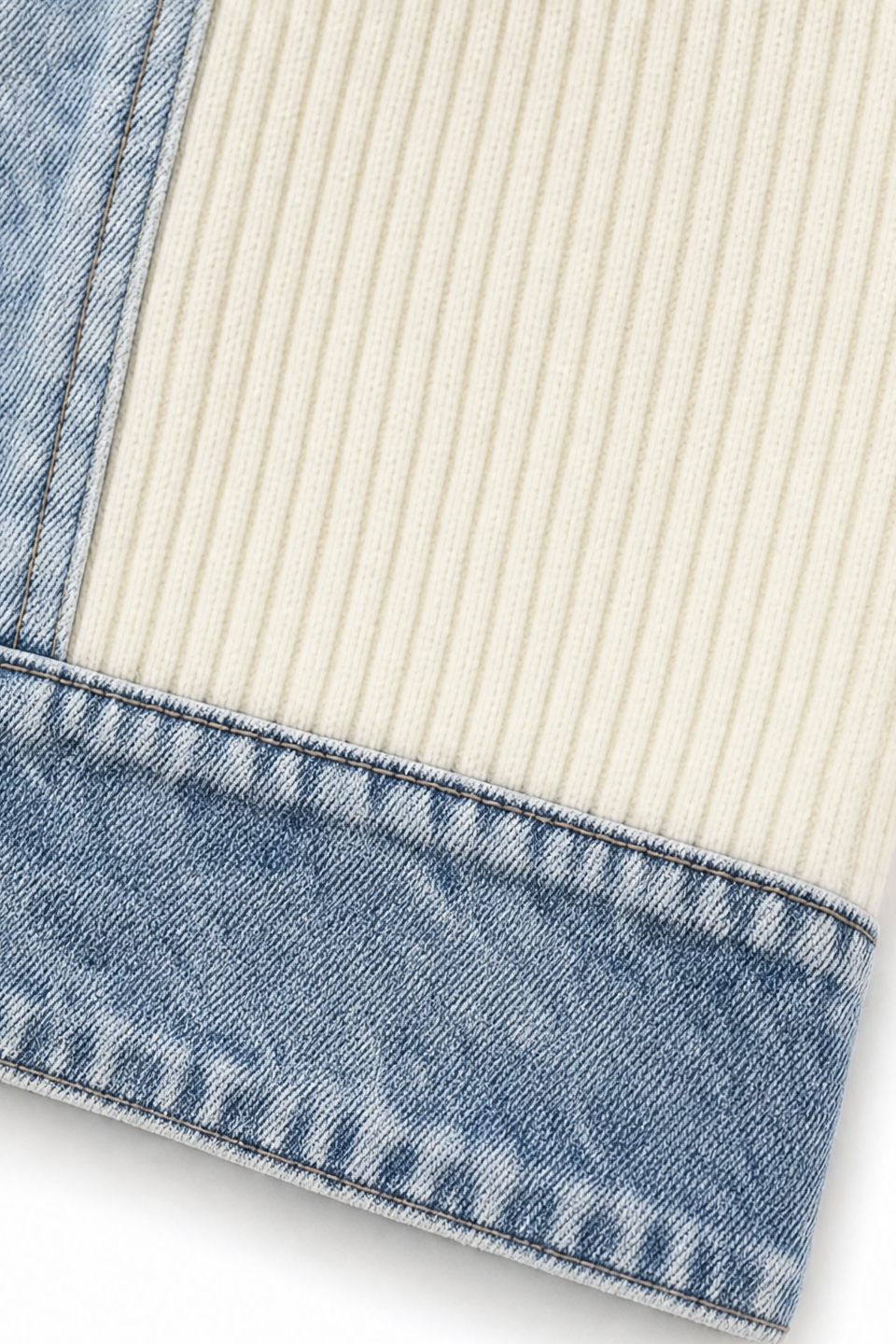 Denim-Look Spliced Ribbed Knit Coat