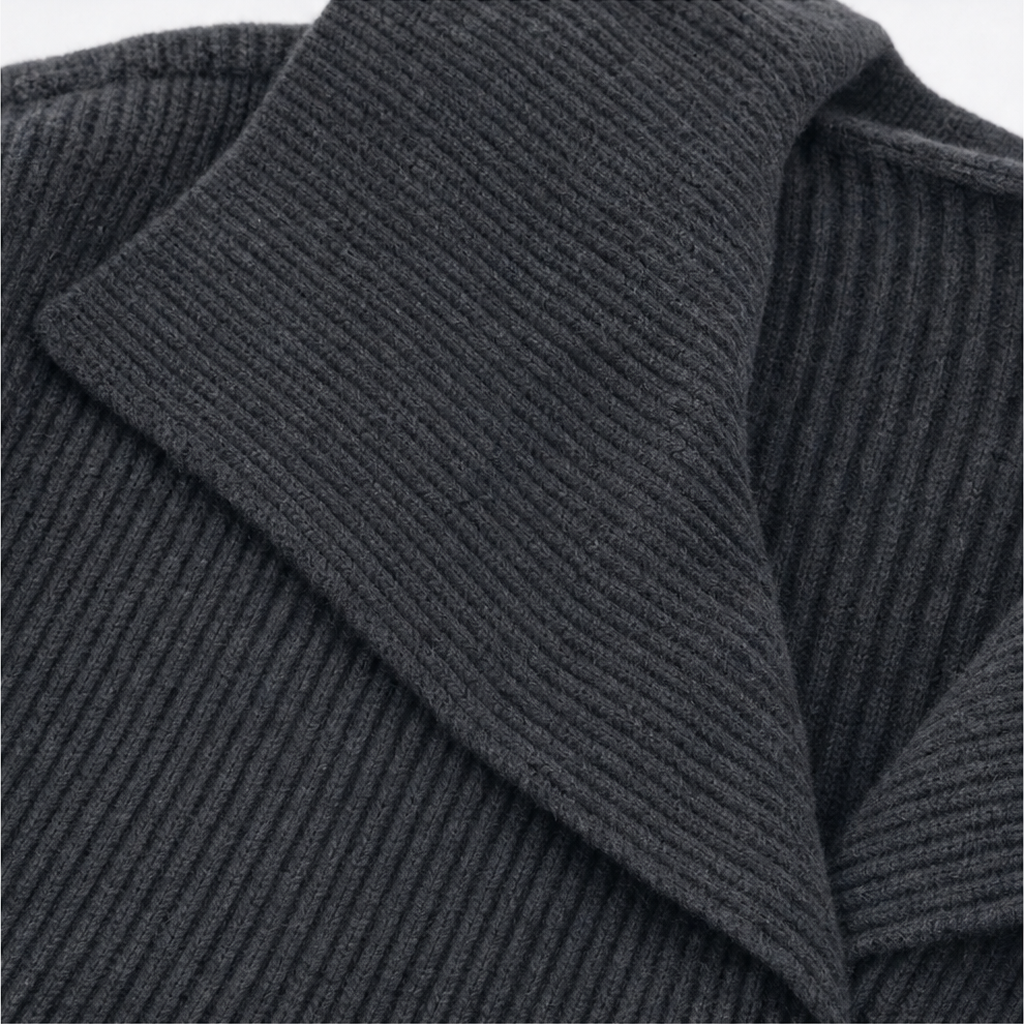 Diagonal Zip Oversized Collar Ribbed Knit Jacket