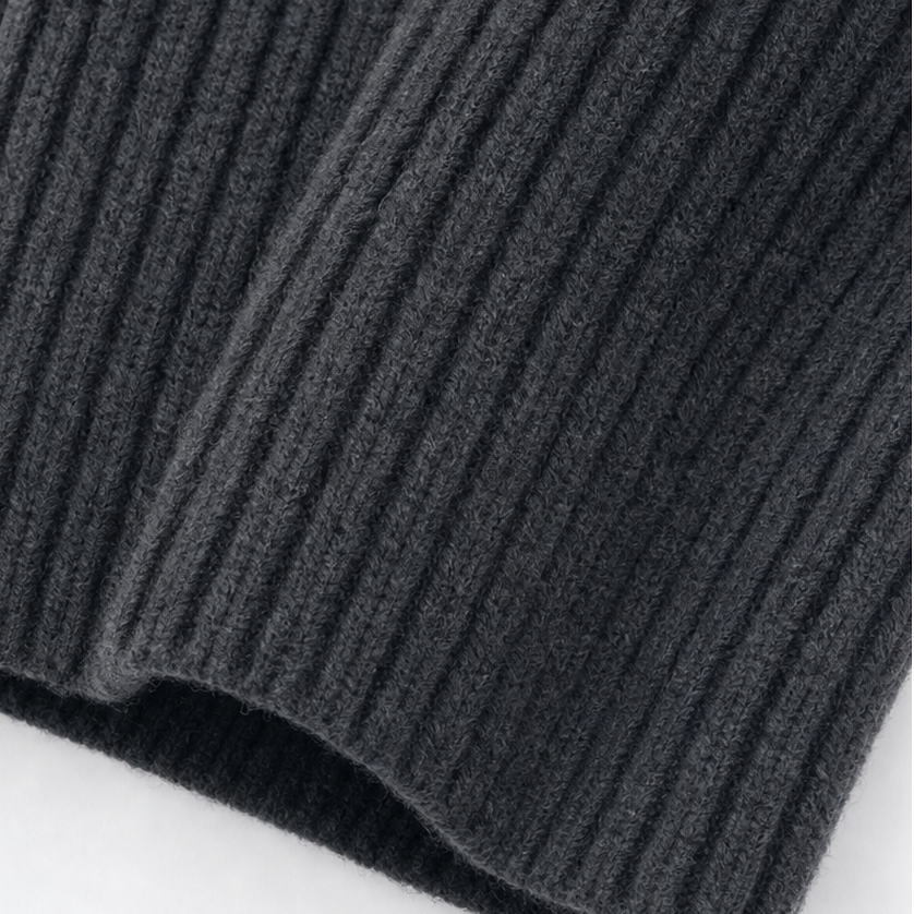 Diagonal Zip Oversized Collar Ribbed Knit Jacket