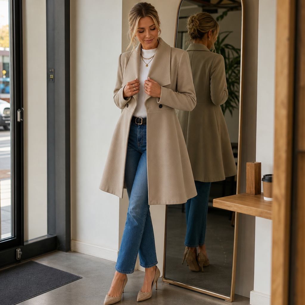 Double-Breasted A-Line Tailored Overcoat