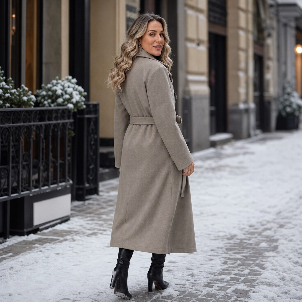 Double-Breasted Belted Long Coat