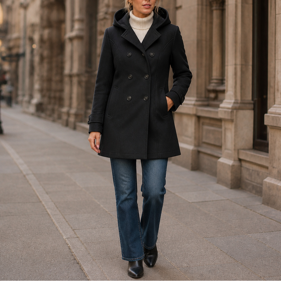 Double-Breasted Hooded Peacoat