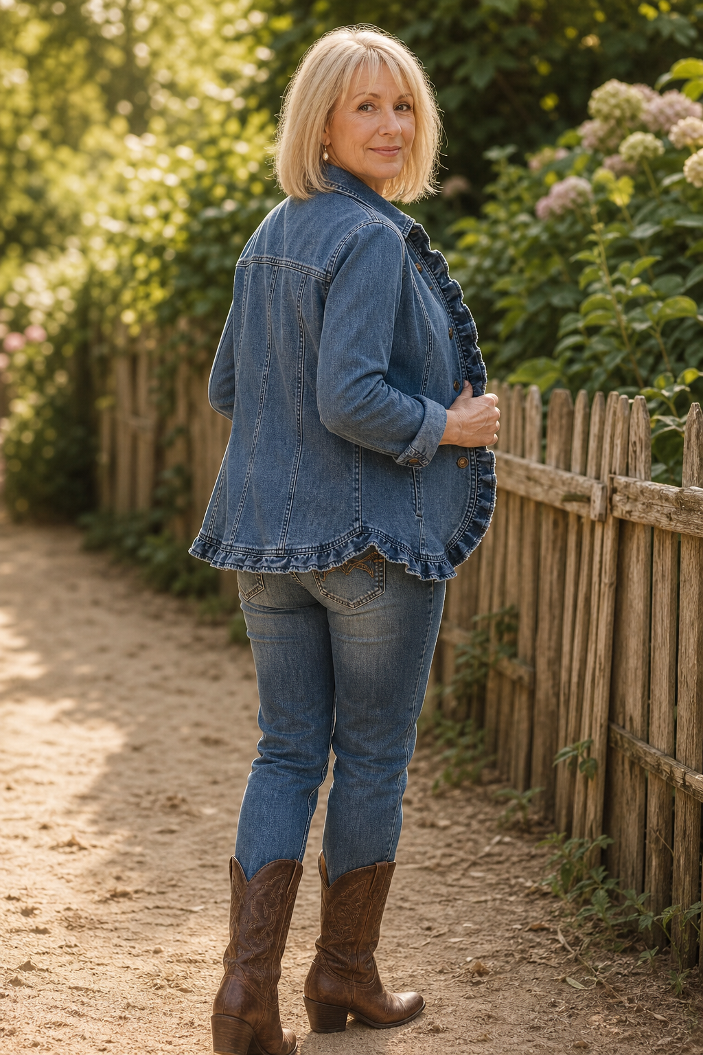 Double Breasted Ruffle Denim Jacket