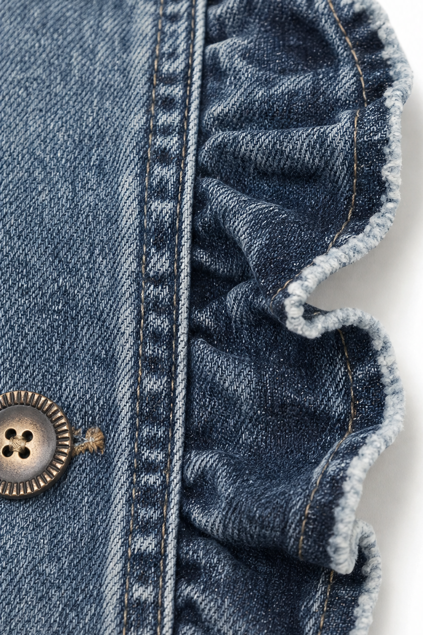 Double Breasted Ruffle Denim Jacket