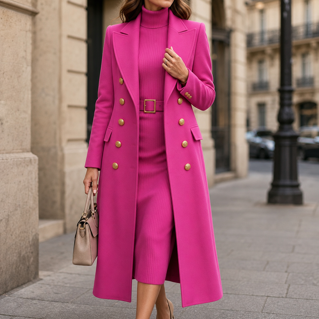 Double-Breasted Structured Wool-Look Coat
