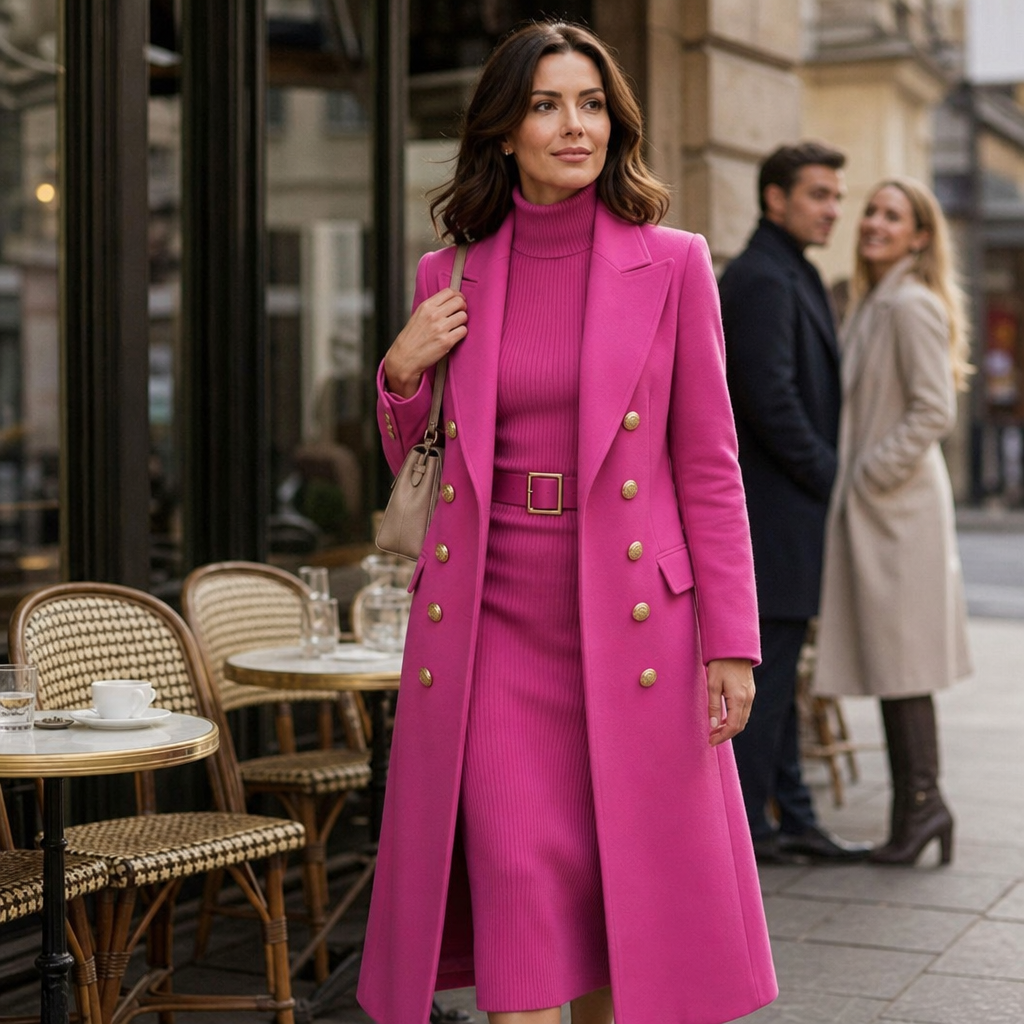 Double-Breasted Structured Wool-Look Coat