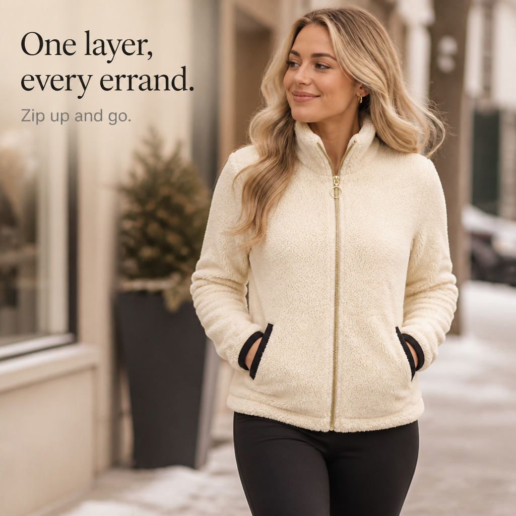 Double-Layer Fleece-Look Zip Jacket