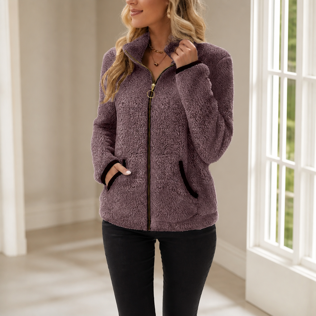 Double-Layer Fleece-Look Zip Jacket