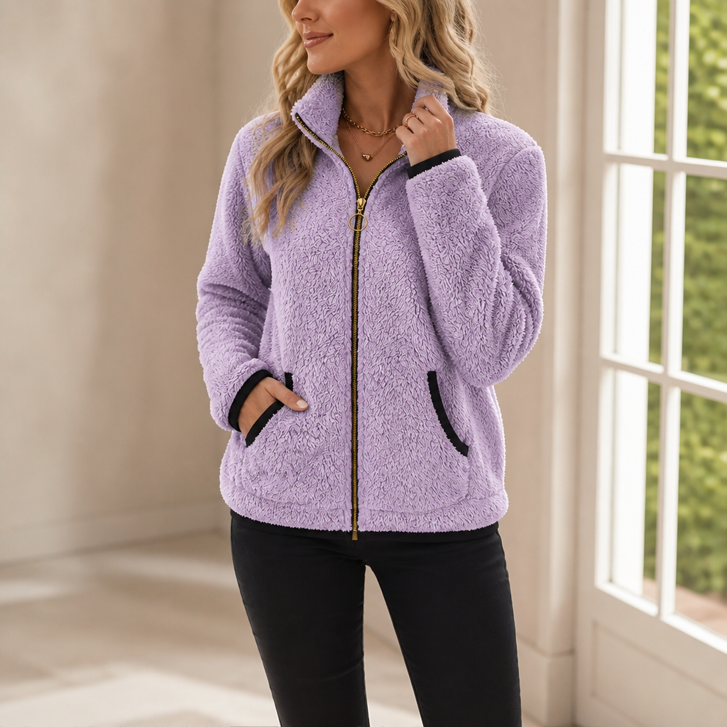 Double-Layer Fleece-Look Zip Jacket