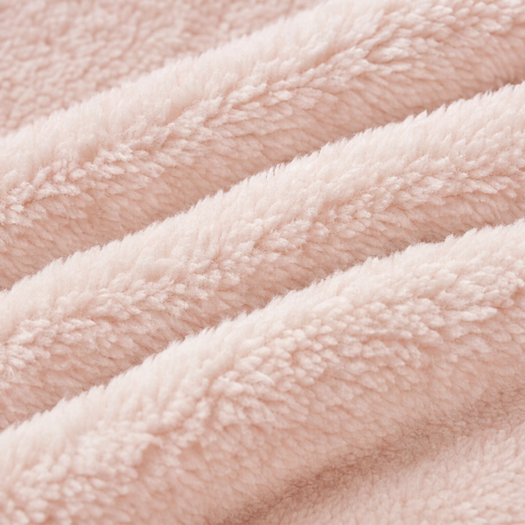 Pink sherpa fleece fabric texture for quarter-zip sweatshirt