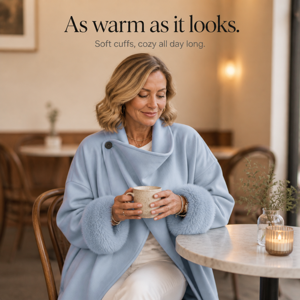 Faux Fur Cuff Asymmetric Wrap Blend Jacket