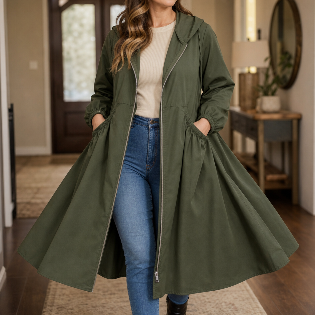 Flared Hem Peplum Rain Jacket With Pockets