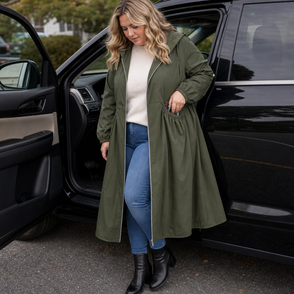 Flared Hem Peplum Rain Jacket With Pockets