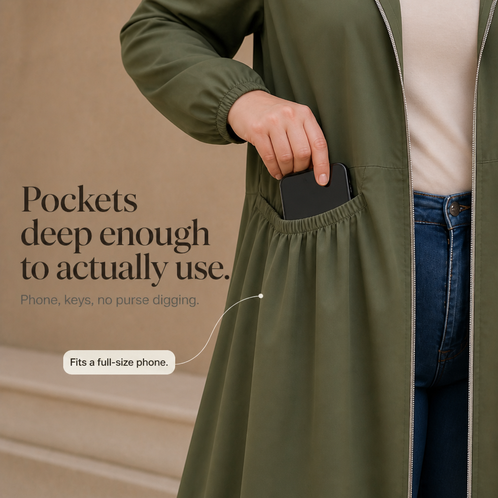 Flared Hem Peplum Rain Jacket With Pockets