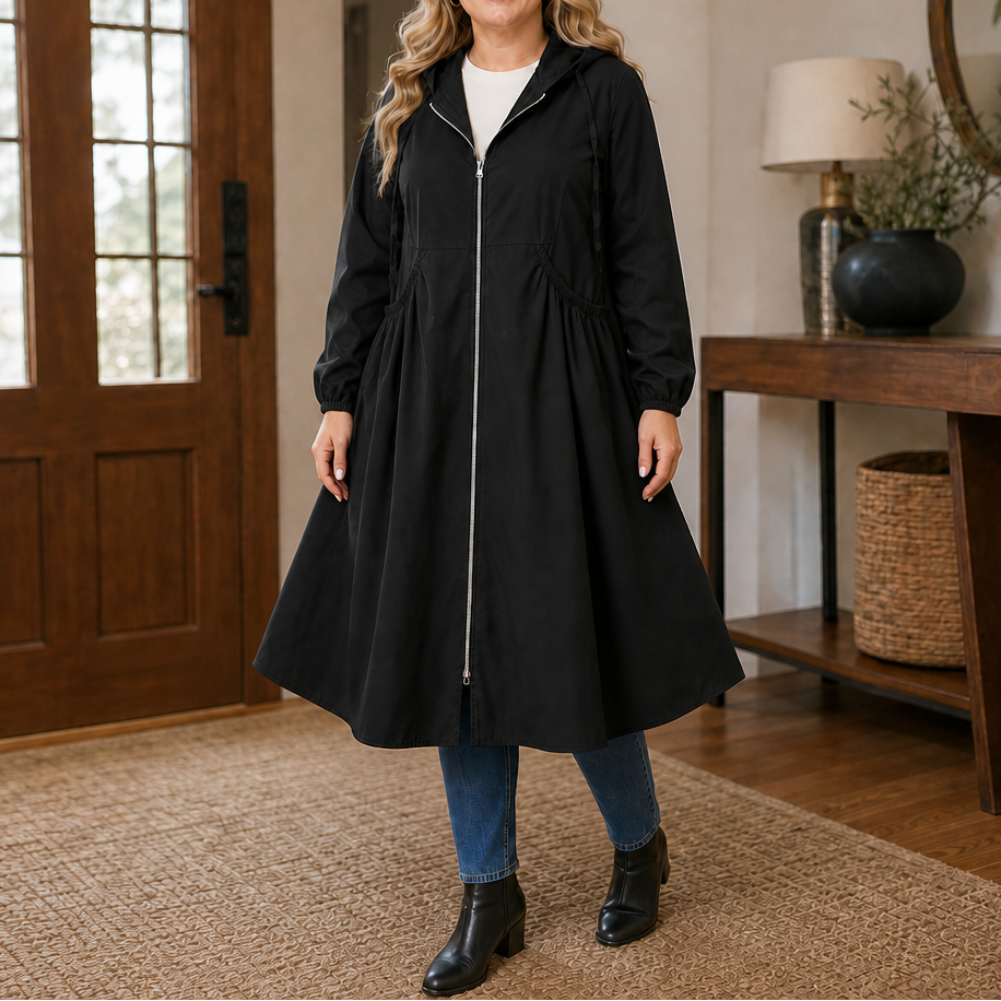 Flared Hem Peplum Rain Jacket With Pockets