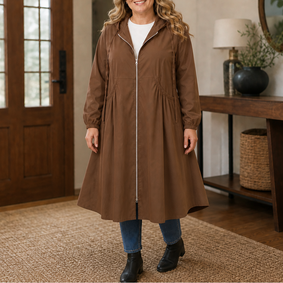 Flared Hem Peplum Rain Jacket With Pockets