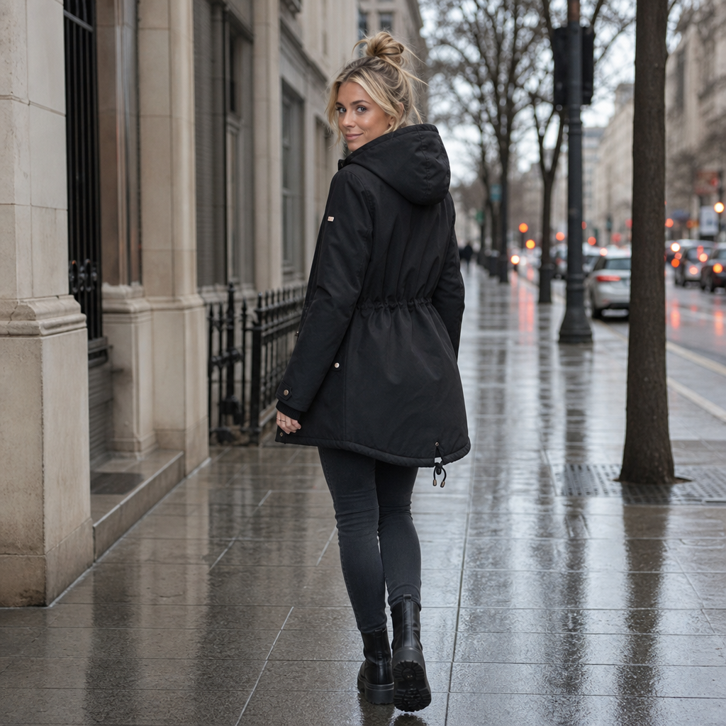 Fleece-Lined Waist-Defining Padded Parka