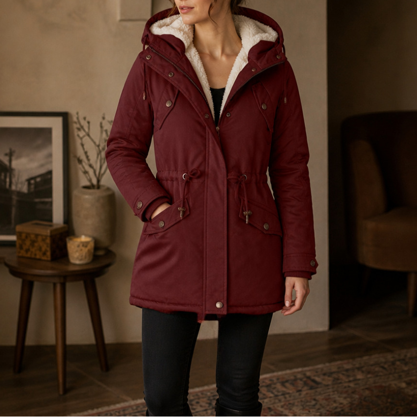 Fleece-Lined Waist-Defining Padded Parka