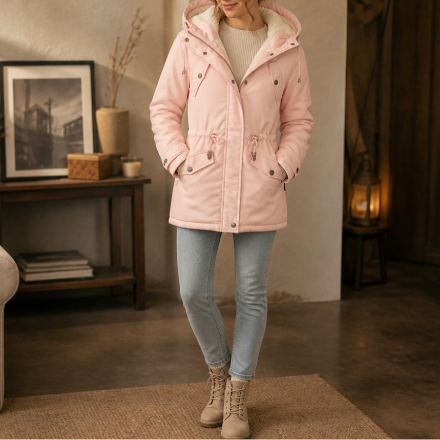 Fleece-Lined Waist-Defining Padded Parka