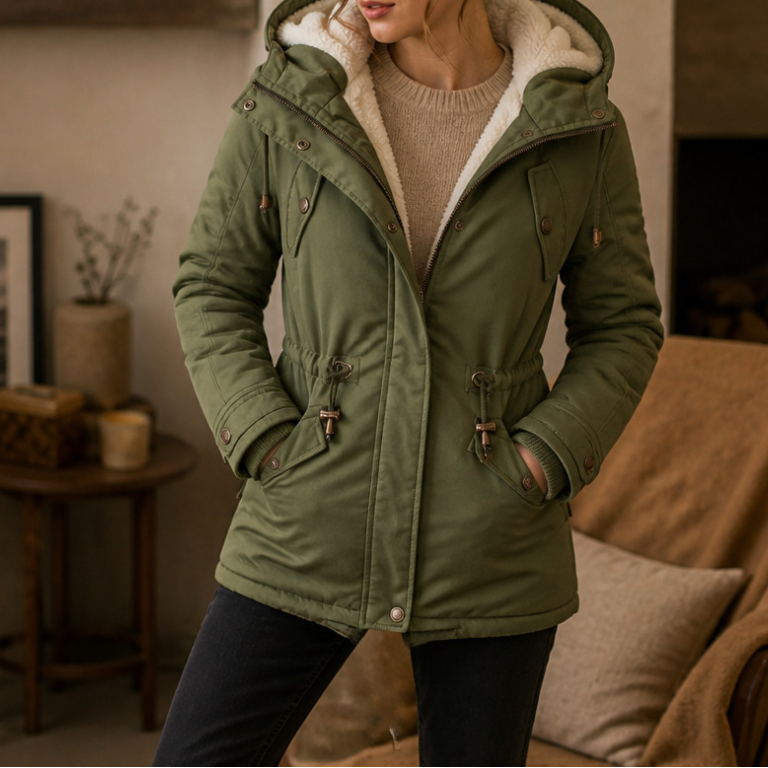 Fleece-Lined Waist-Defining Padded Parka