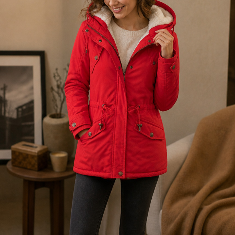 Fleece-Lined Waist-Defining Padded Parka