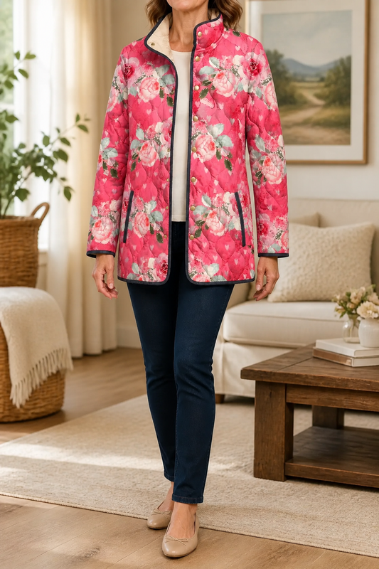 Floral Print Quilted Puffer Jacket