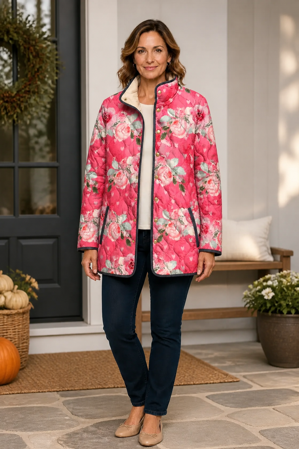 Floral Print Quilted Puffer Jacket