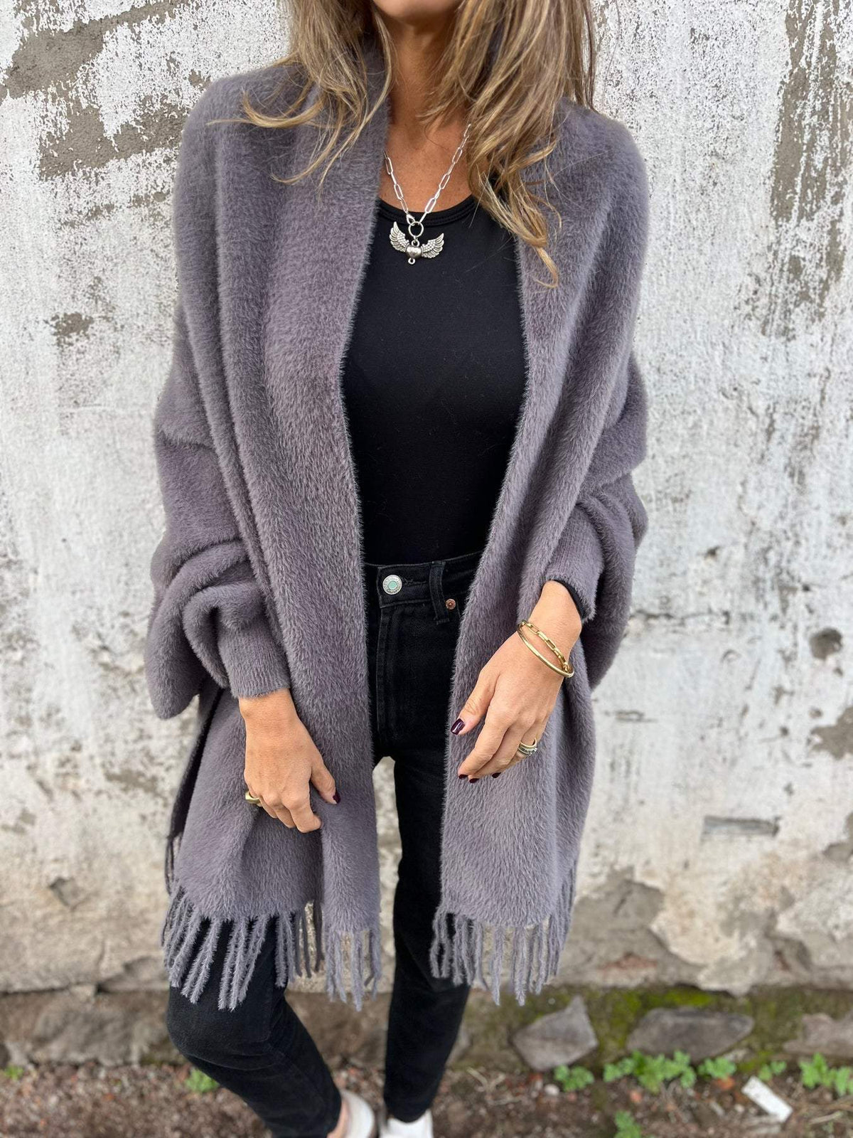 Fringed Cardigan Wrap