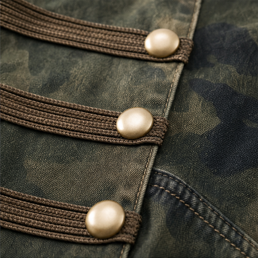 Gold Button Camouflage Denim Jacket