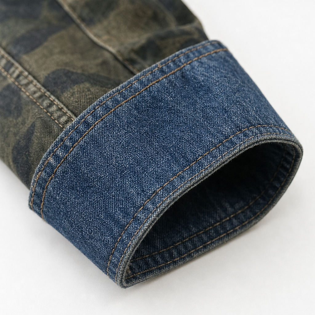 Gold Button Camouflage Denim Jacket