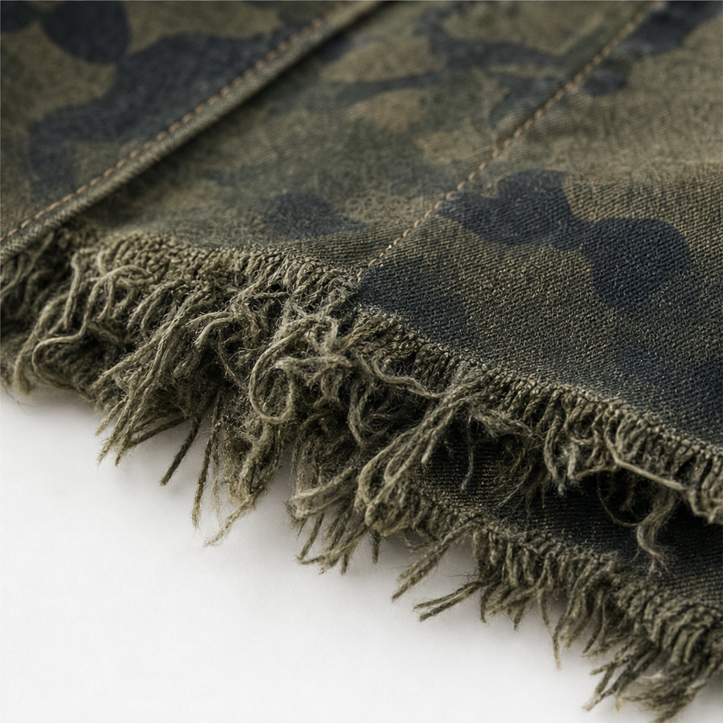 Gold Button Camouflage Denim Jacket