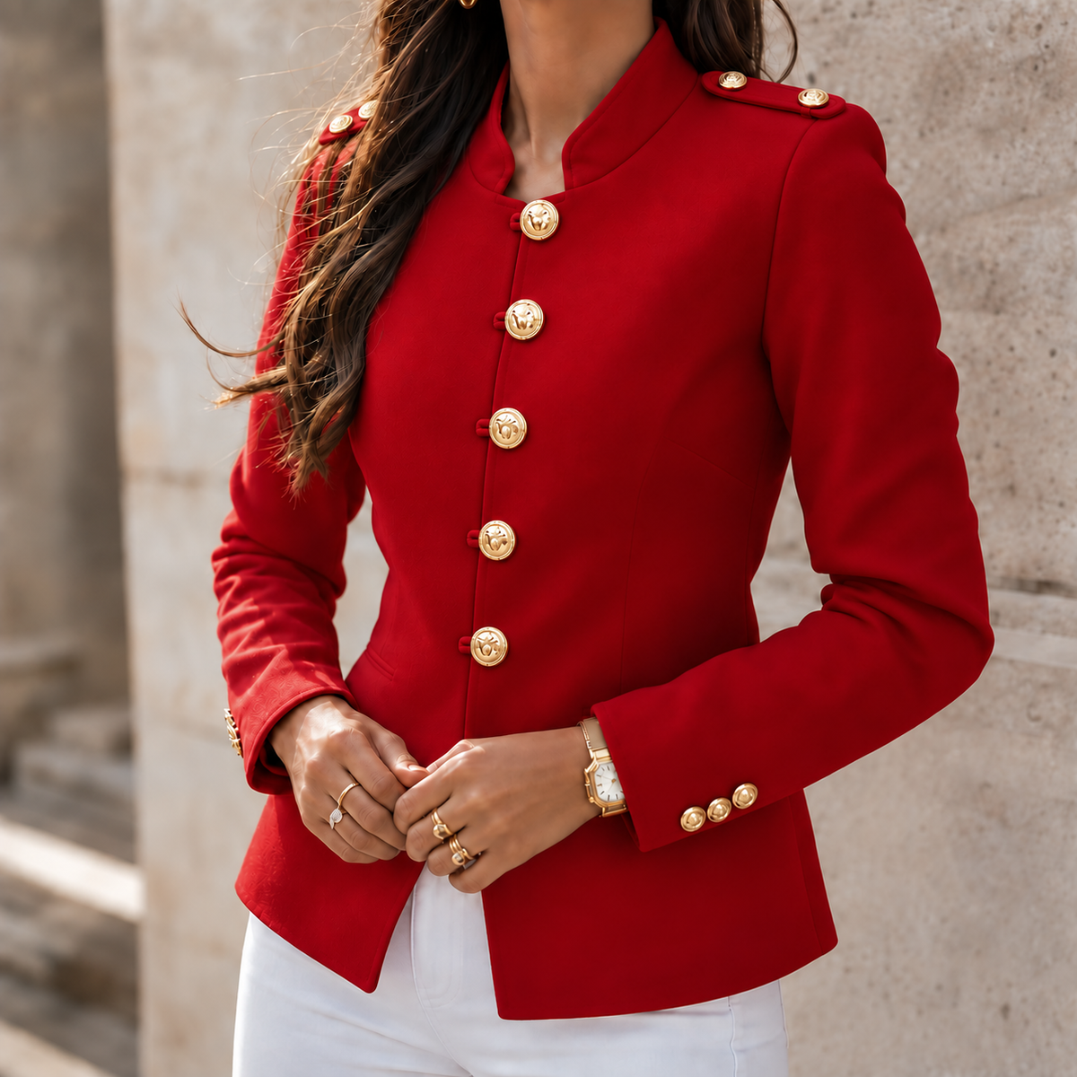 Gold Button Tailored Military Blazer