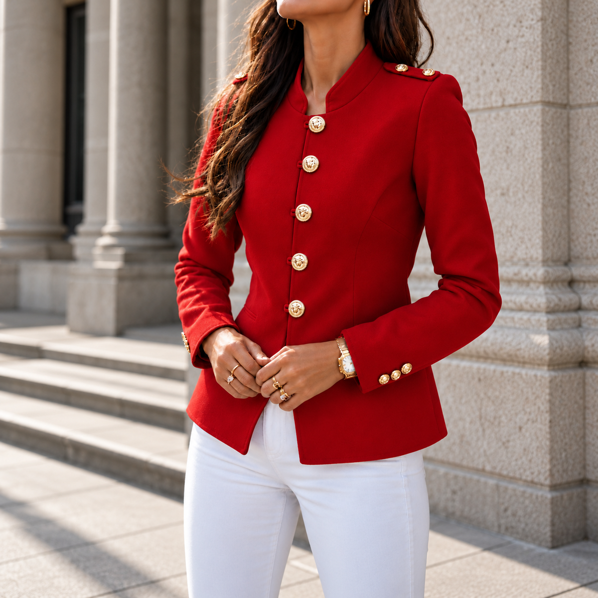Gold Button Tailored Military Blazer