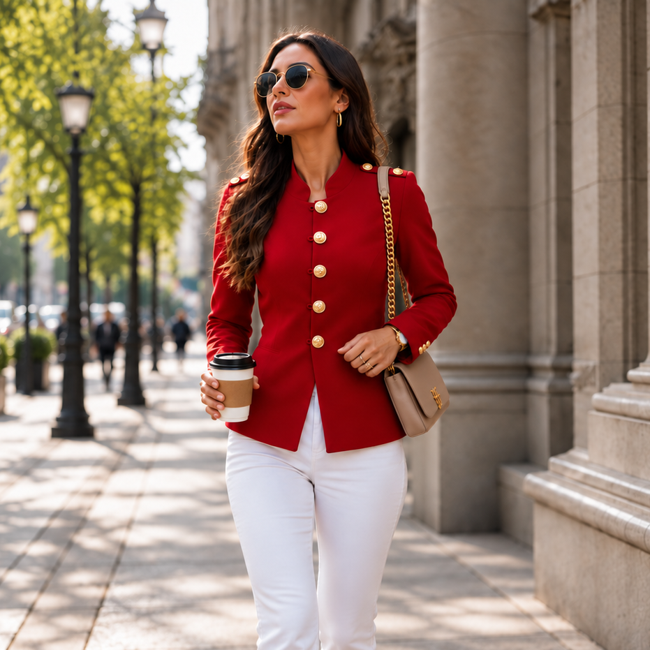 Gold Button Tailored Military Blazer