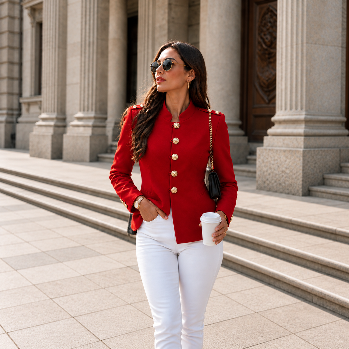 Gold Button Tailored Military Blazer