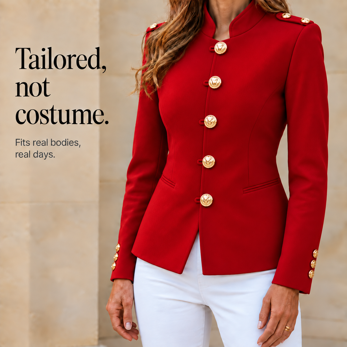 Gold Button Tailored Military Blazer