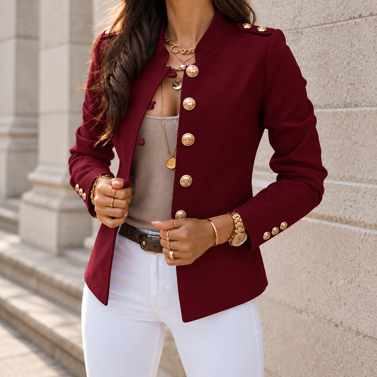 Gold Button Tailored Military Blazer