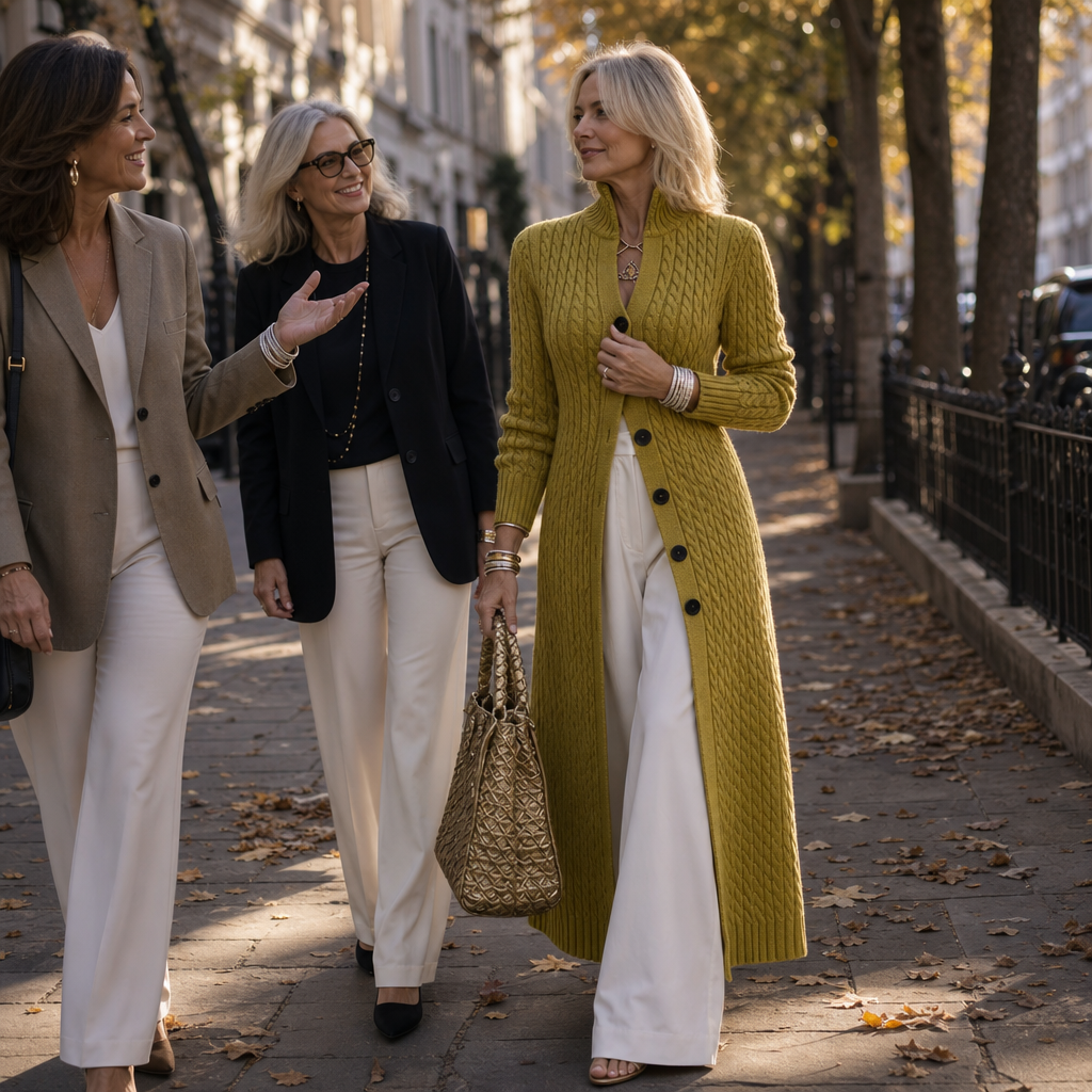 High Collar Cable-Knit Duster Cardigan