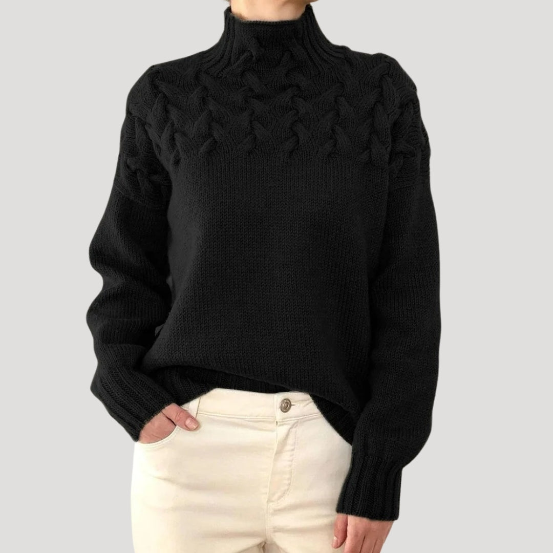 High Neck Cable Knit Sweater