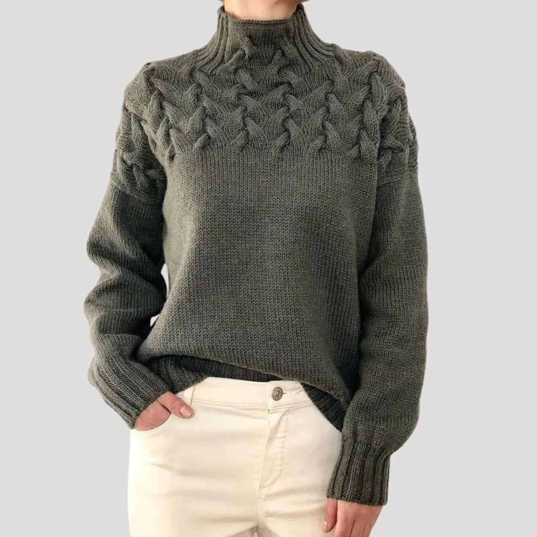 High Neck Cable Knit Sweater