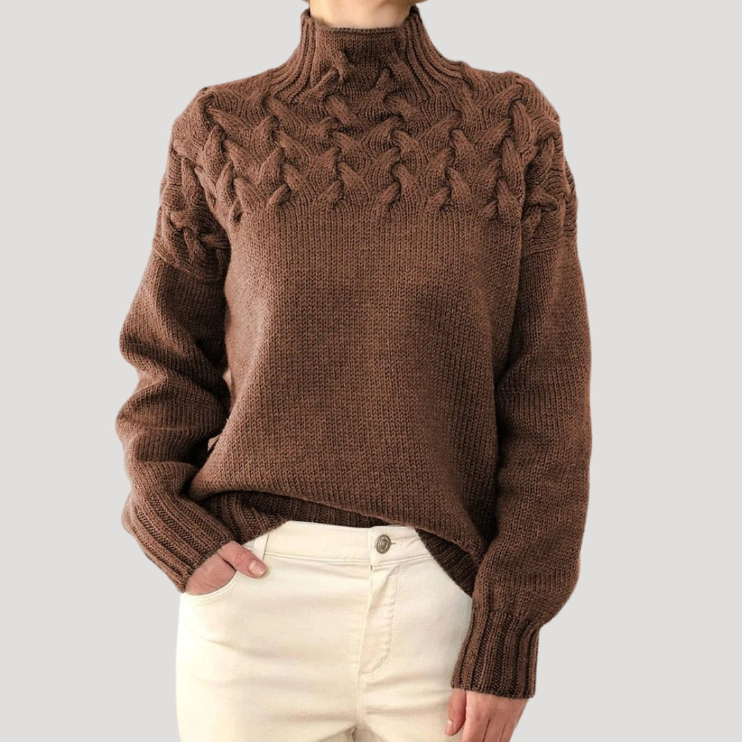 High Neck Cable Knit Sweater