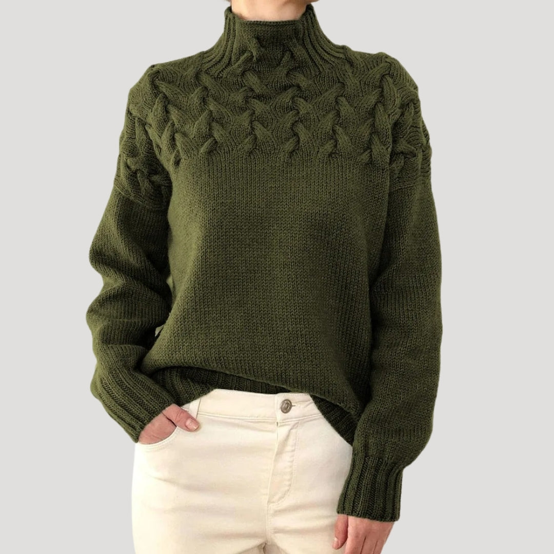 High Neck Cable Knit Sweater