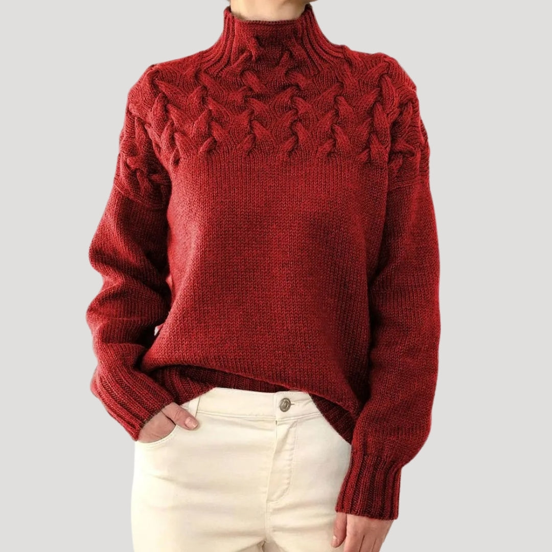 High Neck Cable Knit Sweater